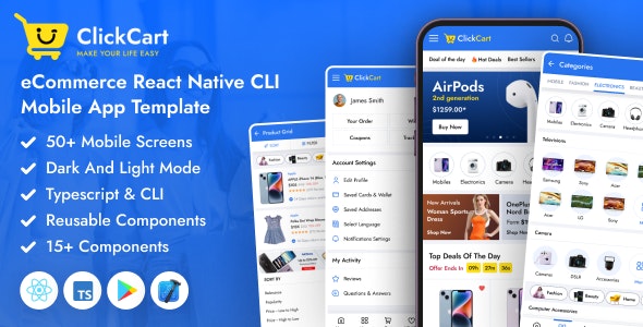 ClickCart – React Native CLI eCommerce Mobile App Template