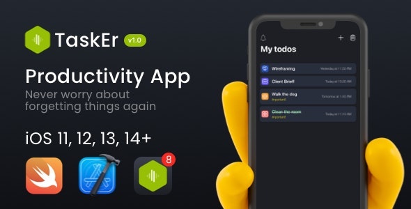 TaskEr – A powerful Todo iOS App (Swift, iOS 11+)