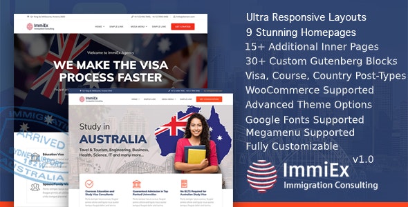 Immigration law, Visa services support, Migration Agent Consulting WordPress Business Theme – ImmiEx 1.6.3