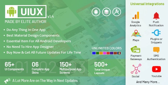 UIUX – Android Material Design Components, Multipurpose App Screens & Complete Starter App Templates