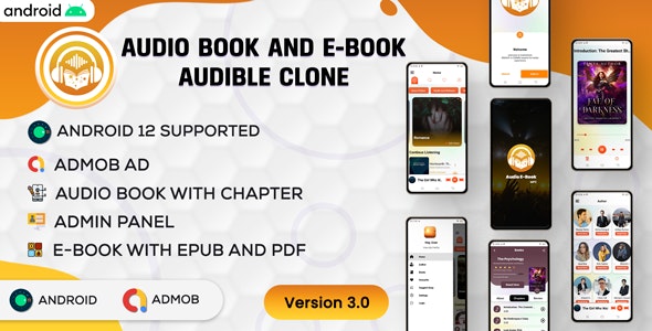 Android Audio Book And E-Book- Audible | Audiobook With Chapter |  Android App | Admob |