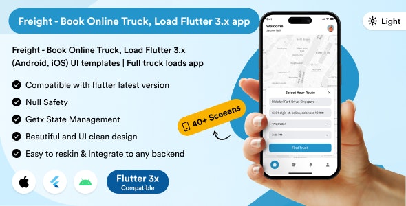 Freight – Book Online Truck, Load Flutter 3.x (Android, iOS) UI templates | Full truck loads app