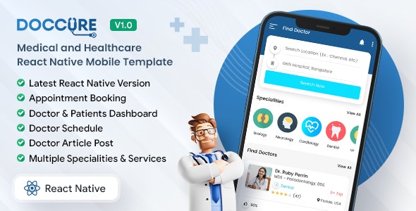 Doccure – React Native On Demand Doctor Appointment Booking Mobile App Template