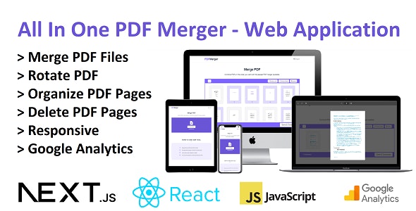 PDF Merger – Merge, Rotate, Organize, Delete  Preview PDF – React NextJS Web App