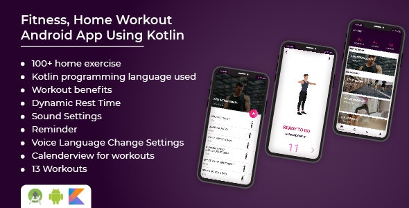 Fitness, Home Workout Exercise Android App Using Kotlin