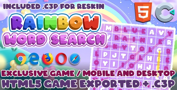 Rainbow Word Search – HTML5 Game / Construct 3 Source-Code