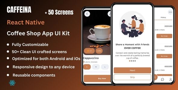 Caffeina – Coffee Shop App Template UI KIT | React Native