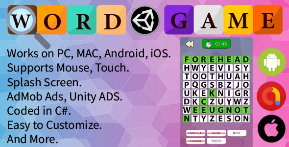 Word Searching Game (Unity Complete Project + AdMob Ads & Unity Ads)