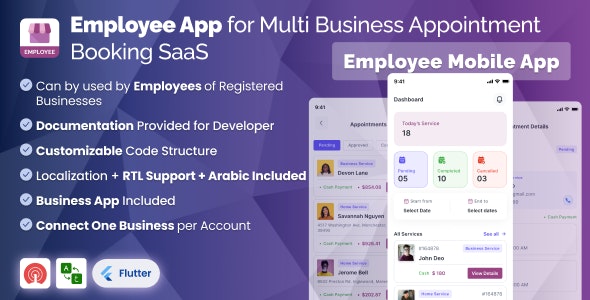 Employee App Worker App (Flutter) for Multi Business Appointment Booking SaaS Marketplace System 4.0.0