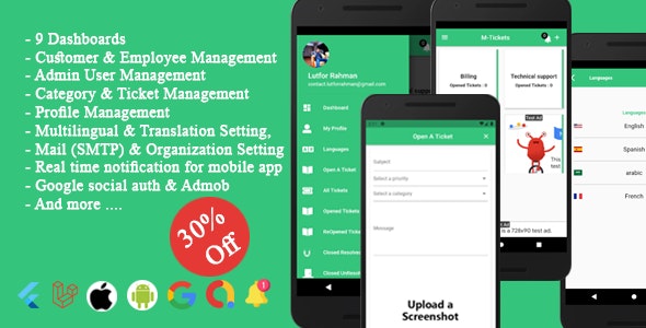 M Ticket Flutter + PHP Laravel Admin Panel