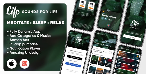 Life: Sleep Sounds – Meditation Sounds – Relax Music App – iOS (Swift UI/Laravel)