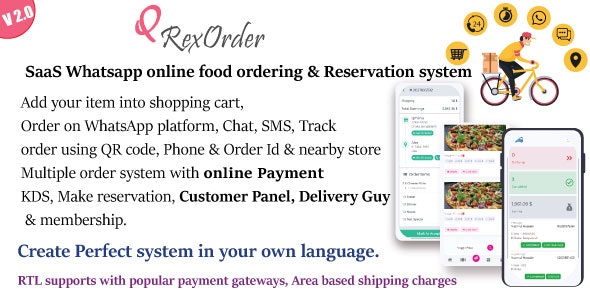 QrexOrder – SaaS WhatsApp Online ordering / Restaurant management / Reservation system 3.2.3 + POS system Addon [Extended License]