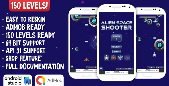 Alien Space Shooter Game Android Studio Project with AdMob Ads + Ready to Publish