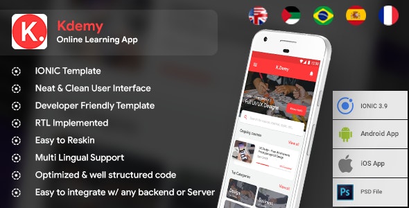 Online Learning App Template – Online exam app – Online class App – Android + iOS – IONIC 3 – Kdemy
