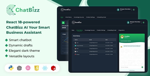 ChatBiz – Advanced AI ChatBot Plugin with React Js  Python