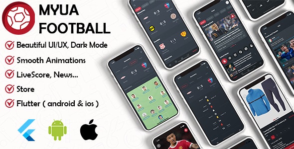 Myua Football UI kit: LiveScore, News, Store, Broadcasts… Flutter