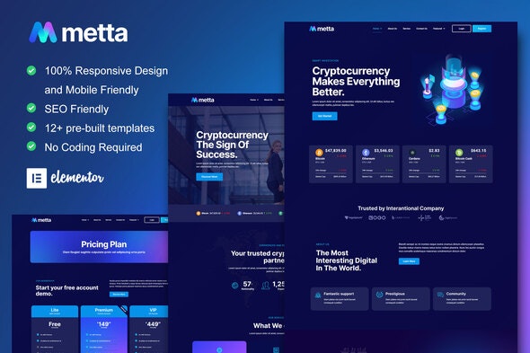 Metta – Cryptocurrency Blockchain & Bitcoin Elementor Template Kit