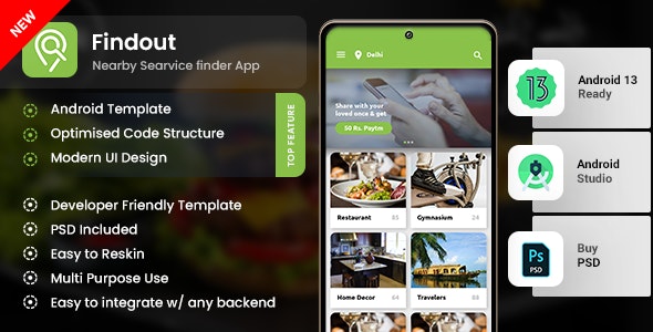 Place Finder, Restaurant  Service Finder, NearBy Android App Template (XML Code in Android Studio)