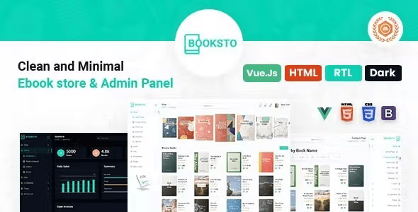 Booksto – VueJS, HTML Minimal Ebook Admin & Shop Template