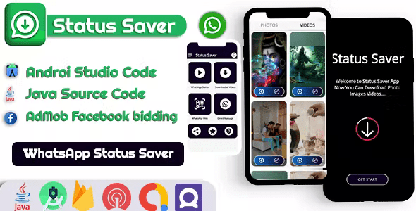 Whatsapp Status Videos,Photos Saver App Admob Facebook bidding, Onesignal Push Notification