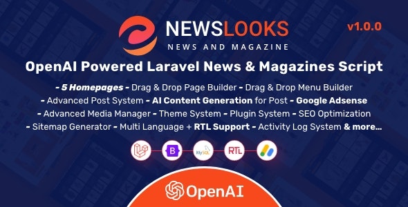 NewsLooks | OpenAI Powered Laravel News  Magazines Script