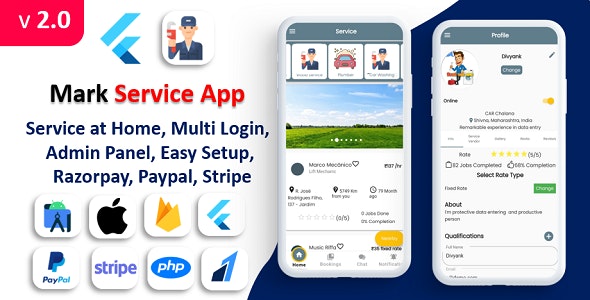 Mark Service App – Service At Home – Multi Payment Gateways Integrated