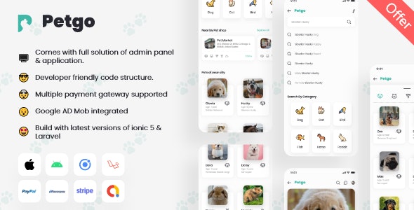 Pet Classified App with Adminpanel – Ionic 5 – Laravel – PetGo