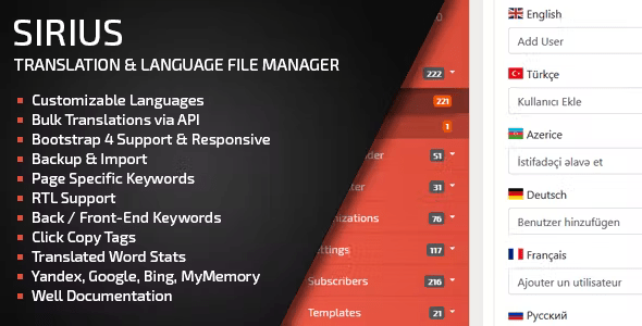 Sirius PHP Translator  Multi-Language File Editor