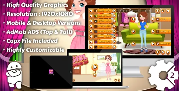 Girl Dress Up – HTML5 Game, Mobile Version+AdMob!!! (Construct 3 | Construct 2 | Capx)