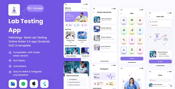Pathology : Book Lab Testing Online flutter 3.X app (Android, iOS) UI template