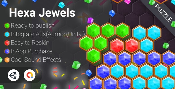 Hexa Jewels (Unity Game+Admob+iOS+Android)