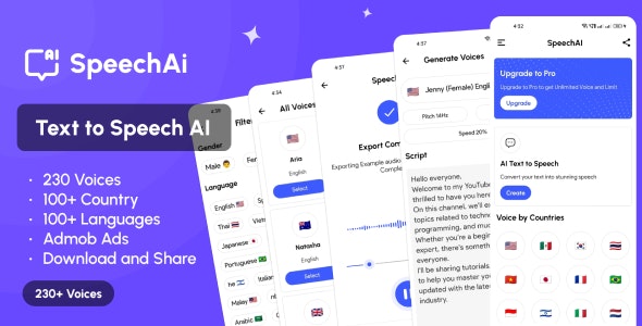 SpeechAI – Text to Speech App with Admob Ads and IAP