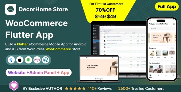 DecorHome App – Online Furniture Selling in Flutter 3.x (Android, iOS) with WooCommerce Full App