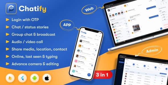 Whatsapp Clone Full Chat  Call App | Android  iOS Flutter app with Firebase Backend  – Chatify