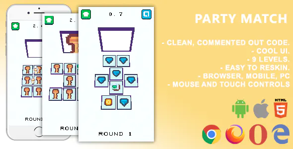 Party Match. Mobile, Html5 Game .c3p (Construct 3)