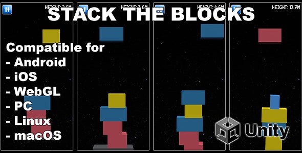 Stack The Blocks – Unity One Tap Game (Android, iOS, WebGL, HTML, PC)