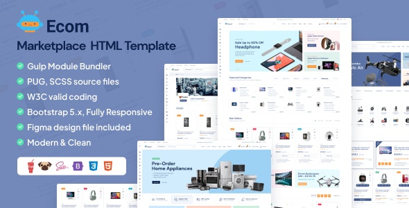 Ecom – Multipurpose Marketplace HTML Template + RTL + Dashboard