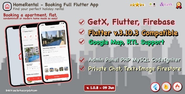 HomeRental – Booking Properties Full Flutter App with Chat | GetX | Web Admin Panel 1.0.9