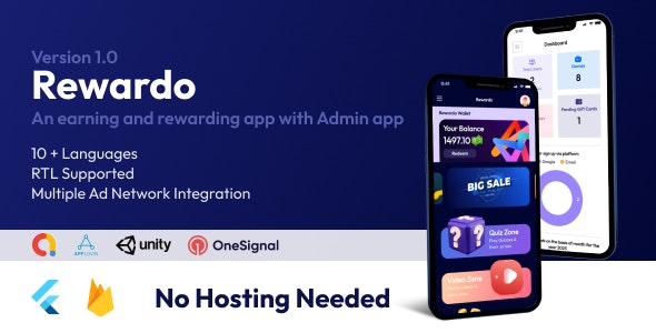 Rewardo : Flutter Quiz Rewarding  Earning App for iOS and Android with Admin App