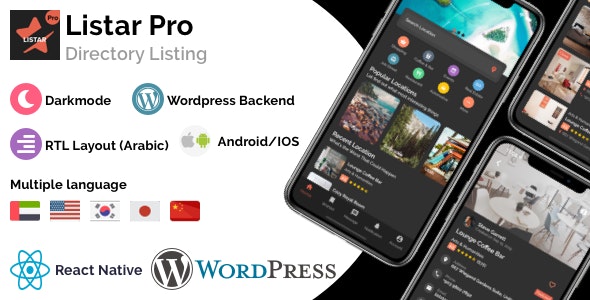 Listar Pro – React Native mobile directory listing  booking – WordPress Backend