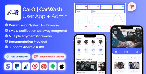 CarQ Car Wash Marketplace SAAS User Flutter App & Laravel Admin Panel 2.0.1