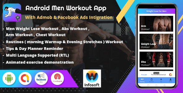 Android Men Workout at Home – Men Fitness App (lose Weight, arm workout, chest workout, abs workout)