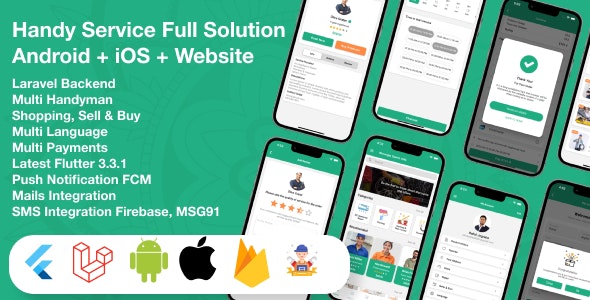 Flutter Handy service – On-Demand Home Services &amp; Shopping Android+iOS+Website Full Solution Laravel