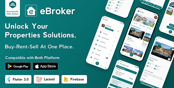 eBroker – Real Estate Property Buy-Rent-Sell Flutter app with Laravel Admin Panel | Web Version 1.1.7