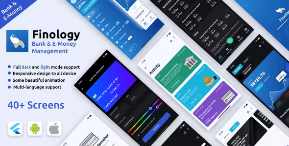 Online Bank & E-Money Management and Stock Market Android + Ios App Template | Flutter | Finology