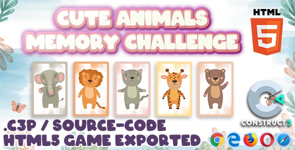 Cute Animals Memory Challenge – Construct 3 / HTML5 Game