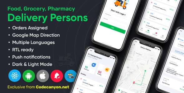 Delivery Person for Food, Grocery, Pharmacy, Stores React Native – WordPress Woocommerce App