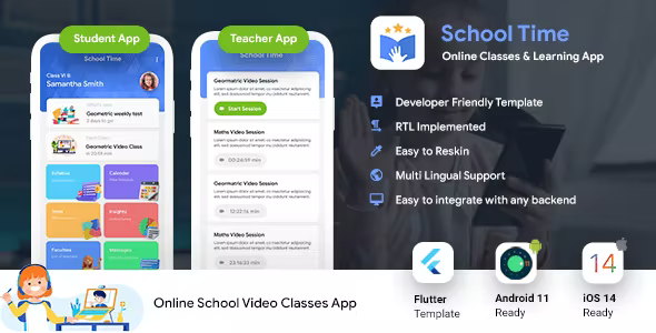 Online Class & School App | Coaching App Template | Android + iOS | Flutter 2 | School Time