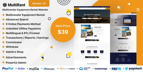 Multirent – Multivendor Equipment / Multipurpose Rental Website 2.0