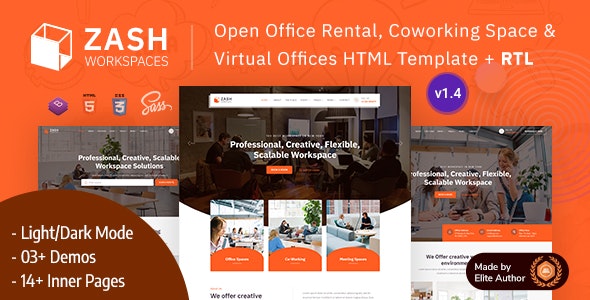 Zash – Office Rental  Coworking Space Bootstrap Template